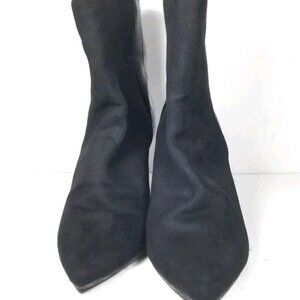 Pointed toe black faux suede leather cone heel chic sexy boots 9.5